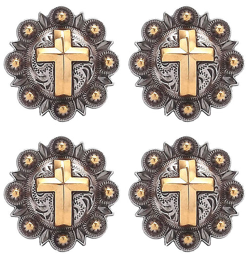 Set of 4 Conchos 1-1/2" Western Saddle Tack Gold Cross Engraved Conchos CO418