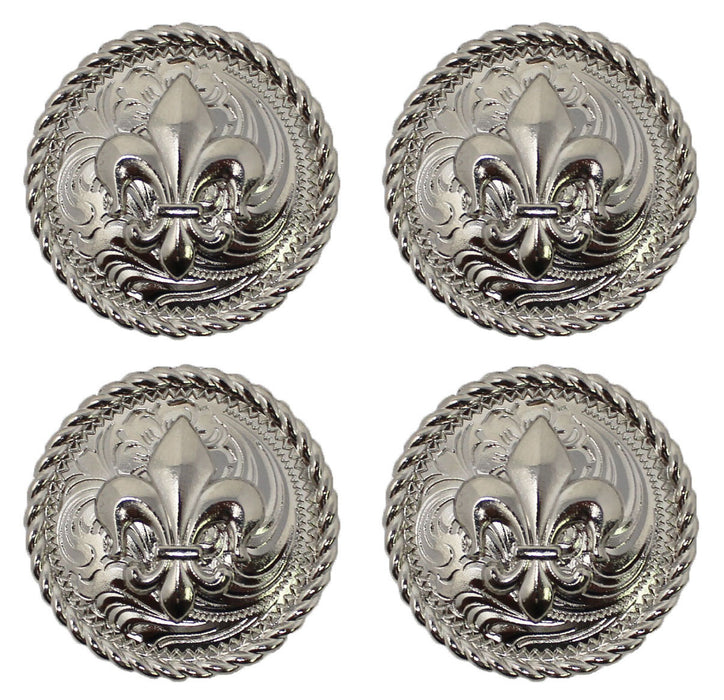 Set of 4 Conchos Western Saddle Tack Fleur De Lis Engraved Co522