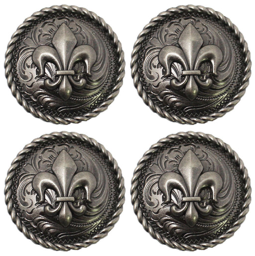 Set of 4 Conchos Western Saddle Tack Fleur De Lis Engraved Co524