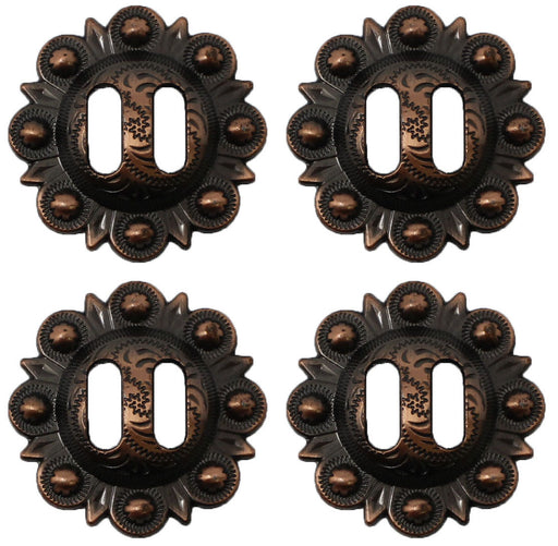 Set of 4 Conchos Western Saddle Tack  1-1/2" Copper Slotted Co527