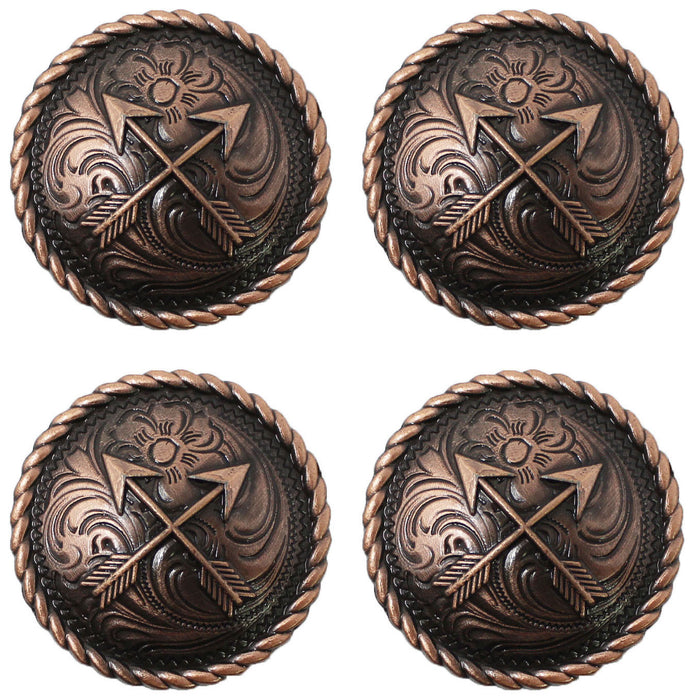 Set of 4 Conchos Western Saddle Tack Bridle Arrows Engraved Copper Screw Co530
