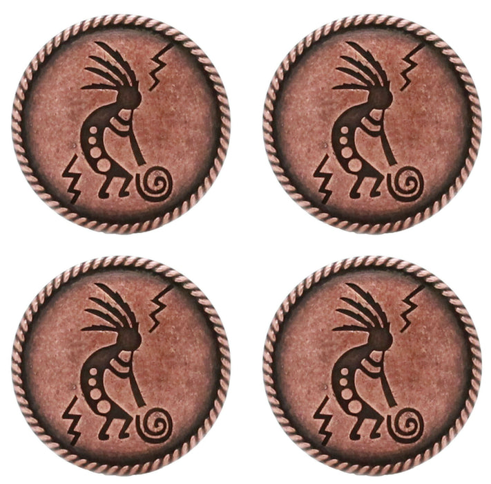Set of 4 Conchos Western Saddle Tack Kokopelli Engraved Copper Co531