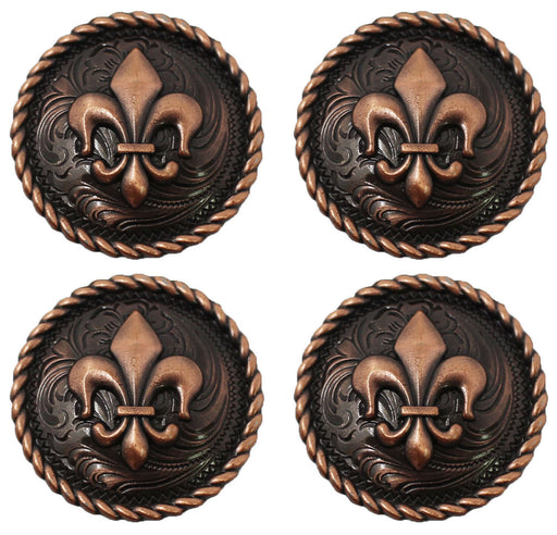 Set of 4 Conchos Western Saddle Tack Fleur De Lis Engraved Co533