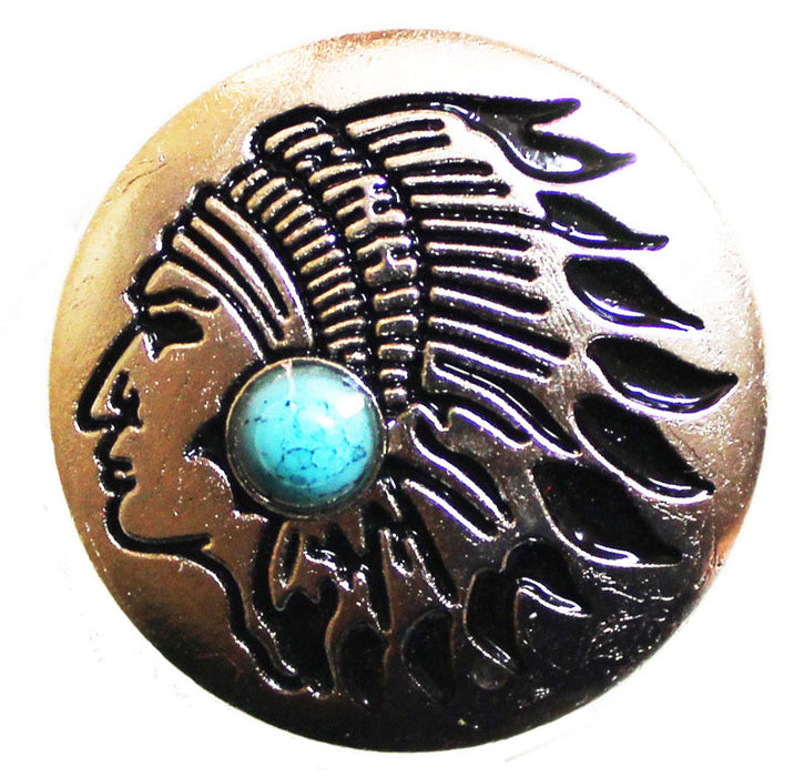 Set of 4 Western Saddle Tack Conchos w/ Engraved Chief Head Turquoise CO540