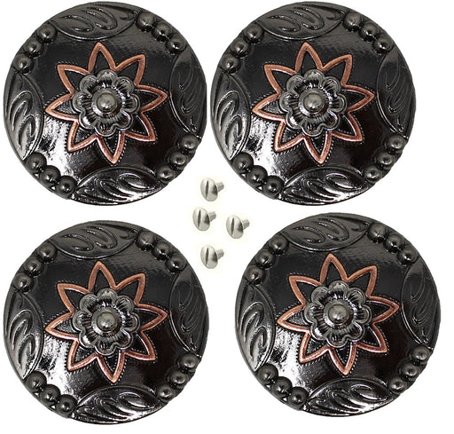 Set of 4 Conchos Western Saddle Tack 1-1/4" Engraved Copper Flower Co554