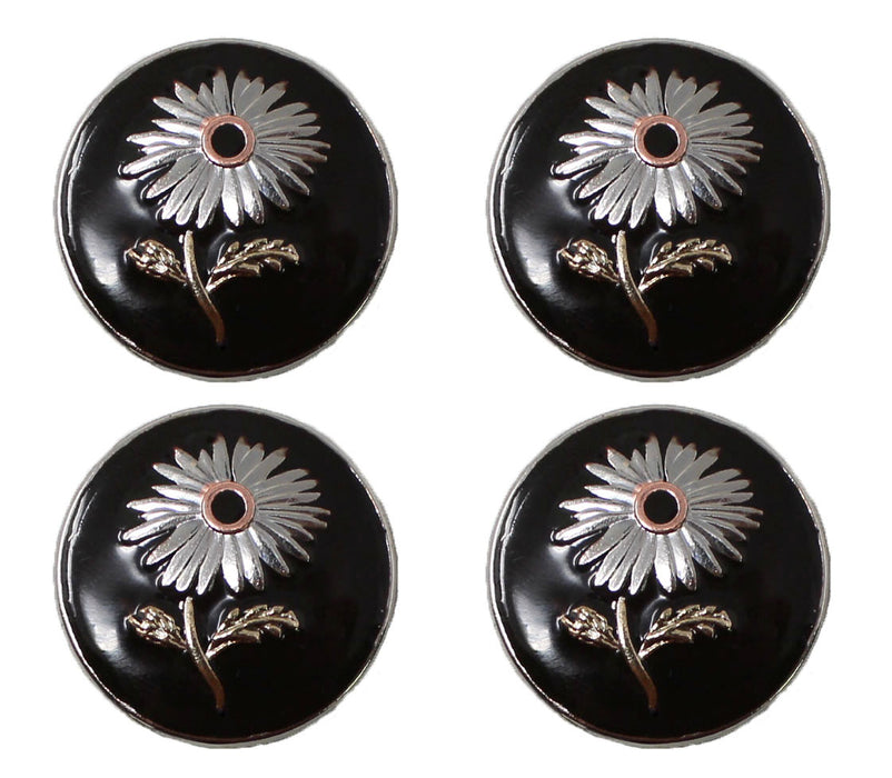 Set of 4 Conchos Western Saddle Tack 1-1/4" Engraved Three-Tone Flower Co561