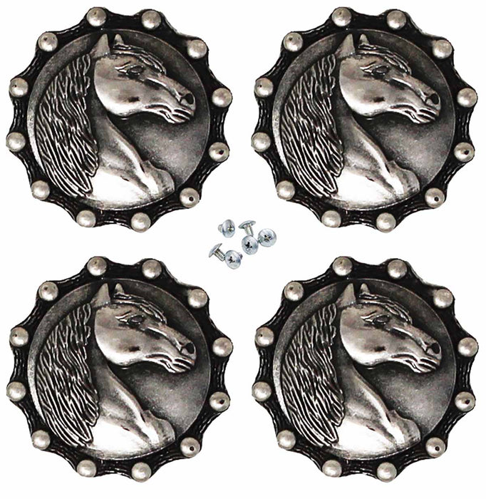 1-1/4" Set of 4 Horse Head Engraved Tack Belt Bag Conchos Screw Back Co641