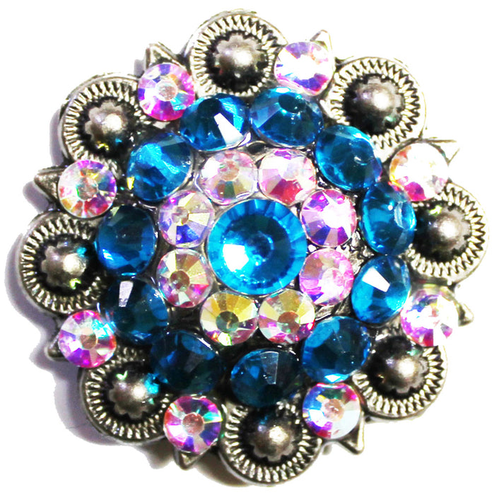 Lot of 4 Conchos 1" Concho Rhinestone Horse Saddle Western Berry Turquoise CO69A