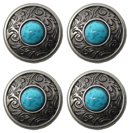 Set of 4 Slotted 1-1/2 Western Saddle Tack Turquoise Stone Conchos CO —  Challenger